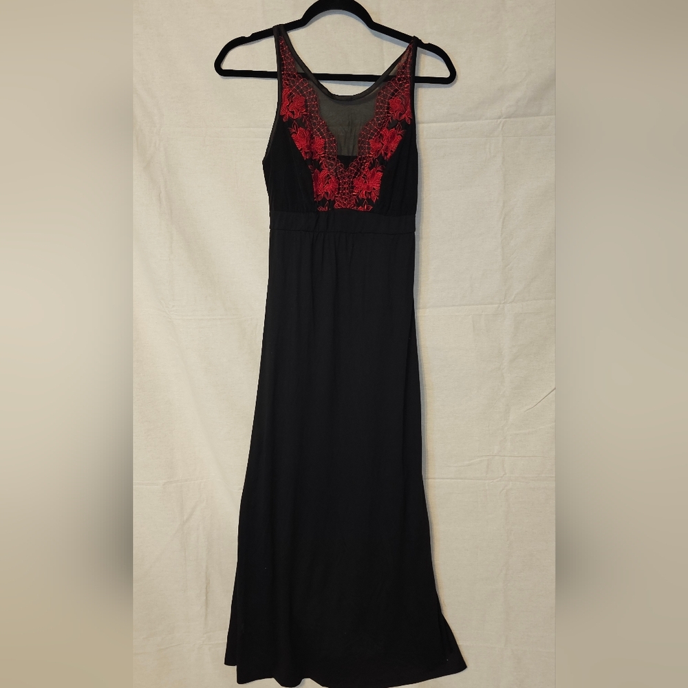 Soma Black Maxi Dress with Red Lace